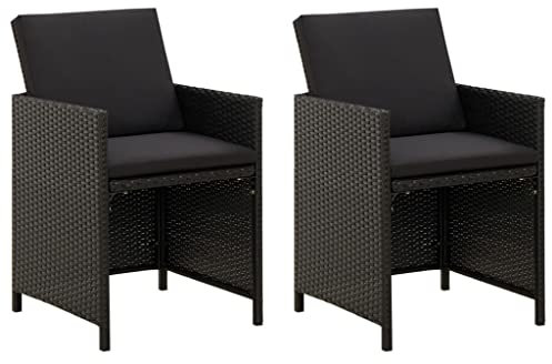 Bussandri Exclusive - Gartenstühle mit Kissen 2 STK. Poly Rattan Schwarz