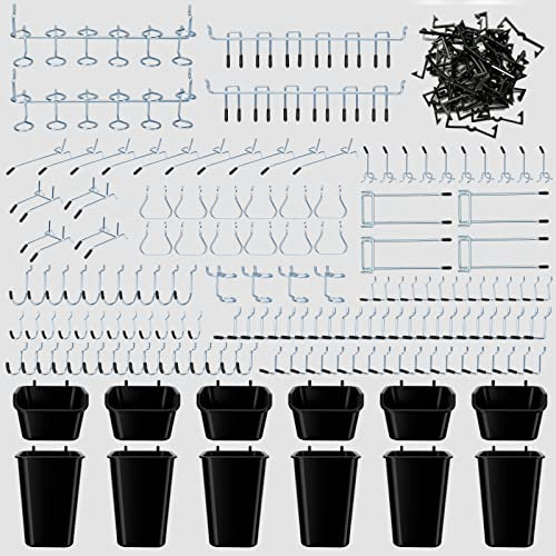 Daanxw Stecktafel-Zubehör-Organizer-Set, 0,6 cm und 0,6 cm Stecktafel-Haken, Sortiment, Stecktafel-Behälter, Metallhaken zum Aufhängen (schwarze Tasse)
