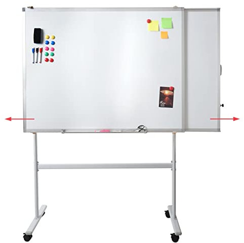 Whiteboard HWC-C85b, mit ausziehbarer Tafel Magnettafel Memoboard Pinnwand, mobil rollbar inkl. Zubehör, 167x186cm