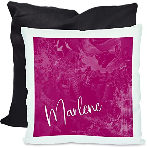 CreaDesign, Kinder Kissen 40x40 cm personalisiert mit Namen, Kinderzimmer Deko Kissen Kinder mit Füllung Federn, Motiv Traum Brombeere, Rückenfarbe Schwarz