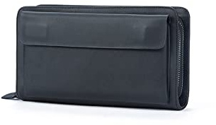 PORRASSO Herren Geldbörse Leder Clutch Tasche Kreditkartenetui Brieftasche Handytasche Portemonnaie mit 8 Kartenfächern Schwarz
