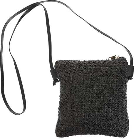 CHILDWEET Damen Stroh Basttasche Klein mit Reißverschluss 7.3x6.3x0.8 Zoll Praktische Umhängetasche für Strand Tagesausflug und Shopping