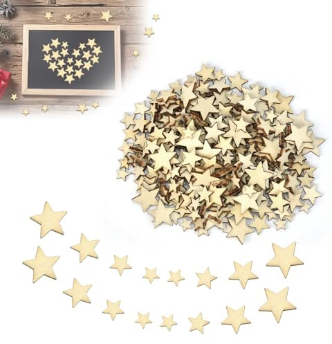 DECARETA 400 Stk Mini Holzsterne Kleine Holz Sterne Basteln Holzscheiben Sterne 10/12/15/20mm Weihnachtsdeko Holzsterne Weihnachten Weihnachtlicher Holzstern für Weihnachtsbaum Anhänger Hochzeit