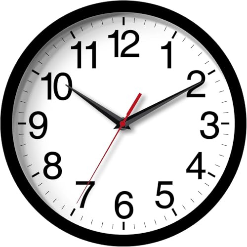 Rohioue Wall Clock Modern 8 Inch Battery Operated Silent Non Ticking Small Analog Clock for Living Room Office Home Bedroom Kitchen Bathroom(Black)
