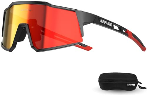 KAPVOE Polarizzati Occhiali Da Ciclismo UV400 Protezione TR90 Sportivi Occhiali Da Sole Donna Uomo Corsa MTB Bicicletta Bici Guida Pesca Golf Running Sport Glasses Bicicletta Rosso Nero 15