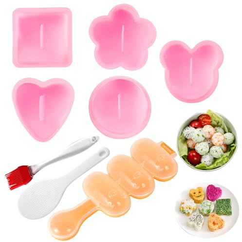 MLRYH Onigiri Formen-Set, 8-teilige Sushi-Onigiri-Form DIY Sushi-Maker Kit Reisball-Form inkl. Reisschaufel und Küchenpinsel (Rosa)
