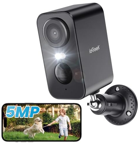 ieGeek 5MP Caméra Surveillance WiFi Exterieure sans Fil, Vision Nocturne Couleur, AI & PIR Détection Mouvement, Extérieure/Intérieure, Audio Bidirectionnel, Noir