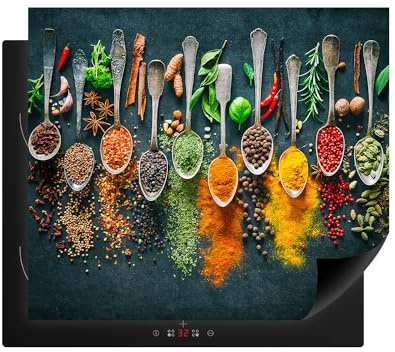 decorwelt Herdabdeckplatte aus Kunststoff Induktionsmatte Herdabdeckmatte Abdeckung Ceranfeld Gewürze Bunt 60x52 cm Abdeckplatte Ceranfeldabdeckung Antirutschmatte Indutionskochfeld Schutz