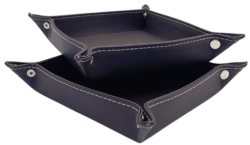 Diko.style®- Set de 2 Plateaux Vide Poche Entree en Cuir PU | Plateau a Bijoux et Vide Poche Design | Organisateur d'Entrée et Rangement Clef (Choco, 24 cm)