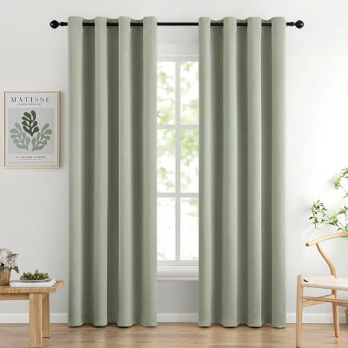 MIULEE Sage Green Blackout Curtains for Living Room 2 Panel Set, Premium Eyelet Curtains for Bedroom, Thermal Insulated Window Curtain Drapes, Black Out Curtain 90 Drop, Each Panel 46 x 90 Inches