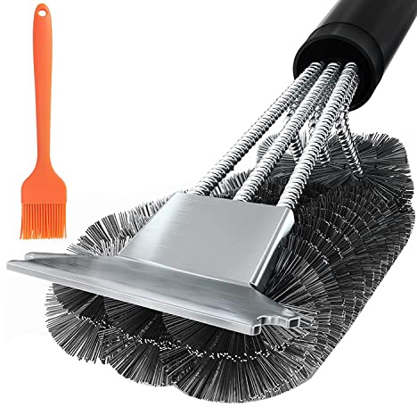 AMIUHOUN Brosse de nettoyage avec racloir, poils en acier inoxydable, brosse métallique, nettoyant pour barbecue à gaz