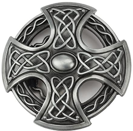 Kreuz Gürtelschnalle für Herren, Wikinger Keltisches Kreuz Gürtelschnalle, Punk Keltischer Knoten Kreuz Runde Gürtelschnalle, Western-Cowboy-Gürtelschnalle, Punk Rock Gürtelschnalle (Silber)
