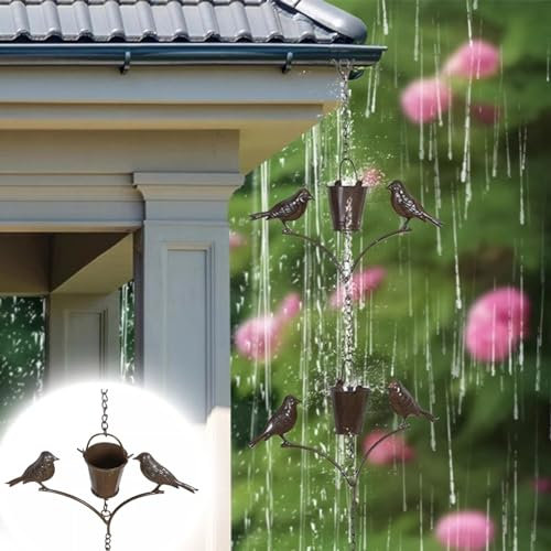 Oracra Regenkette Hängende Regenablaufketten für Den Garten Im Freien, Einzigartige Dachrinnenablaufkette für Dachrinnen, Dekorative Kolibri-Becher Zum Ersetzen Von Fallrohren