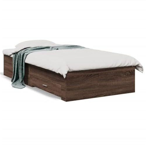 Keyroto Bettgestell Bettgestell mit Schubladen Bett mit Stauraum Stauraumbett Modernes Bett Holzwerkstoff Braun Eichen-Optik 75x190 cm