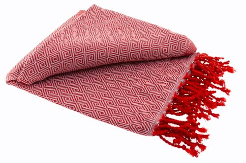 Stefano Ferrante ELMAS Summer Hamamtuch (rot/hellgrau) | Saunatuch, Pestemal, Fouta, Strandtuch, Badetuch, 100x180 cm, Baumwolle