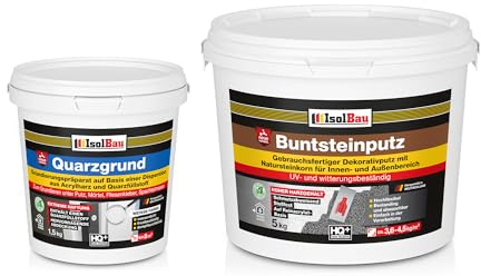 Isolbau - Buntsteinputz für Außen und Innen (Anthrazit/Graphit, Weiss) 5 kg - BP35 Mosaikputz Dekorationsputz Frostsicher, Wasserfest, Stoßfest - mit Quarzgrund 1,5 kg