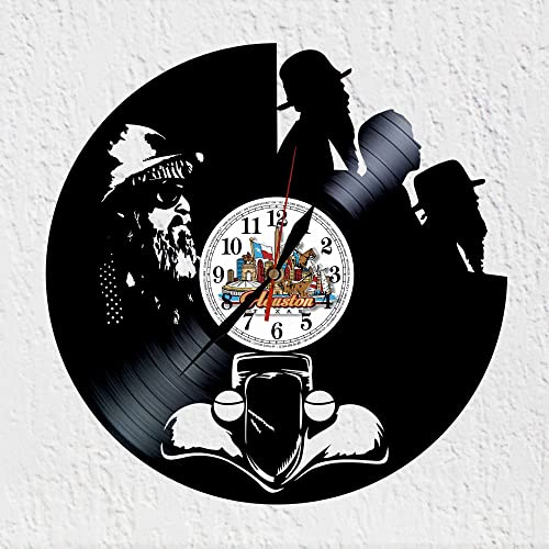 VINY WOODY Power Trio Wanduhr aus Vinyl, Wanddekoration, große Uhr, schwarz, amerikanisches Band, Hard Rock Blues