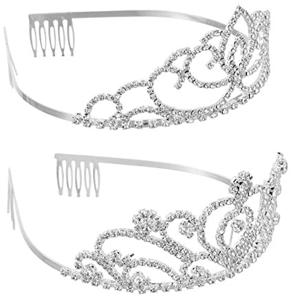 HAODUOO 2 Stück Brautkrone Stirnband Silber Prinzessin Kronen Silber Haarschmuck Vintage Königin Kristall Styling Braut Krone Hochzeit Party Krone Strass Frauen Krone Silber