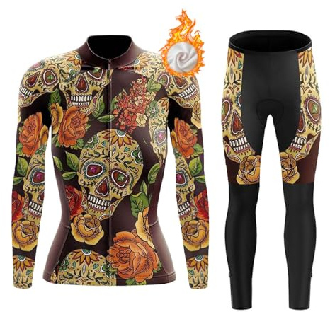 Completo Ciclismo Donna Abbigliamento Bici MTB Invernale Tuta da Ciclista Termico Vello,Maglietta Bicicletta Giacca Manica Lunga e Pantaloni con 19D Gel Imbottiti,Maglia da Ciclo Traspirante|B9,L