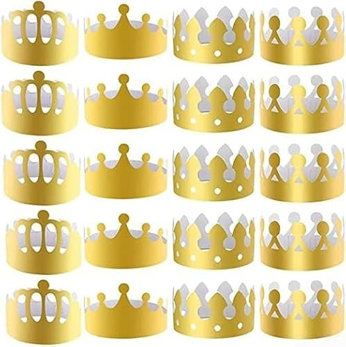 20 Stück verstellbare Königskronen-Partyhüte für Feiern wiederverwendbare goldene Papierkronen für Kinder und Erwachsene (20 Stück)