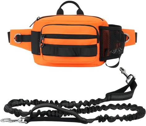 SOUUXIU Hands Free Dog Leash, Waist Leash for Dog Walking, Running Leash with Zipper Pouch Dual Handle and Retractable Bungee for Training Jogging Hiking