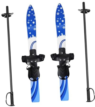 rockible SKI Skier Kinder BINDUNG + Stöcken, Skibretter Kinder, Winter Sports Snowboard, Snowboard with Shoes Bindings, Kurze Skier und Stöcke für Jungen und Mädchen von 3–8 Jahren, Blau