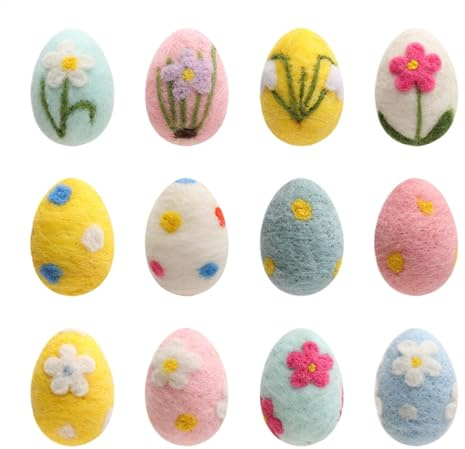 Ostereier Zum Aufhängen, 12 Stücke Bunt Bemalter Osterfilz Zum Aufhängen Von Bäumen, Filzeier, Pastell-Ostereier, Korbfüller, Frühlingsdekorationen, Party-Dekoration, Kunst- Und Bastelbedarf