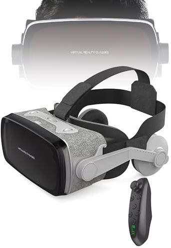 Auriculares 3D VR con joystick inalámbrico, ajuste de miopía (hasta 600°), compatibles con teléfonos inteligentes de 4.0 a 6.7 pulgadas para una experiencia inmersiva de juegos y películas.,Black
