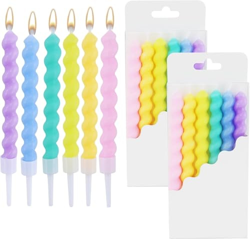Spiral Birthday Candles Set, 12 Pcs Party Candles, Macarone Happy Birthday Candles, Colorful Cake Decorations, Baby Showers,Candles for Girl Boy Baby Women Birthday Wedding Decorations