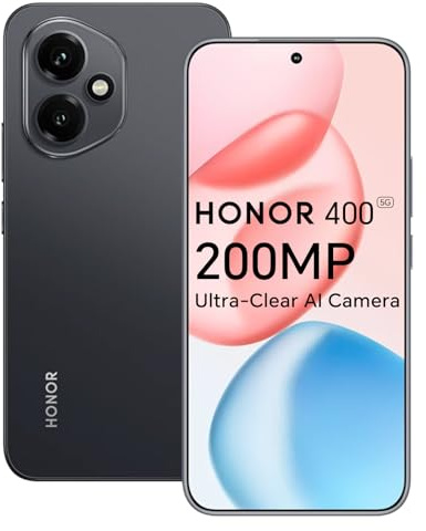 Honor 400 5G Smartphone, 8GO 512GO, Caméra AI Ultra-Claire de 200 Mpixels, 6,55 AMOLED Display 120Hz, Snapdragon 7 Gen 3, 5170mAh, IP65, Dual SIM, NFC, Android 15, sans Chargeur, Noir