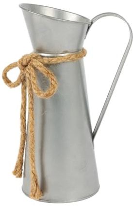 Country Metal Pitcher Vases With Twine Bowknot Accent Vintage Decors For Kitchen Centerpieces Florals Arrangements Farmhouses Kitchen Decors Flower Pot