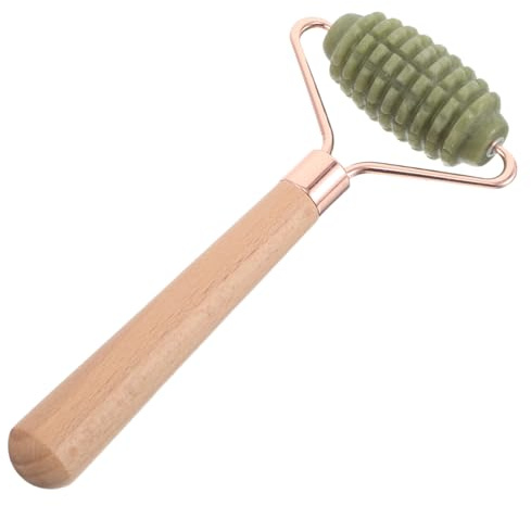 TOBBOMEY Gesichtsmassageroller aus Jade mit Holzgriff für Massage der Gesichtskonturen Augen und Hals zur Hautberuhigung und Natürlichen Regeneration