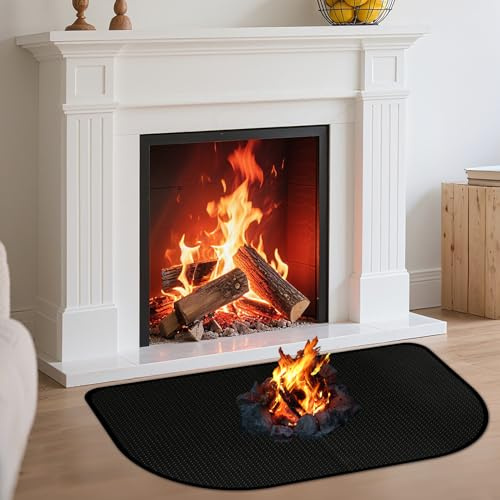 YiJiuBa Tapis de cheminée ignifuge 80 x 50 cm - Résistant à la chaleur jusqu'à 1000 °C - Matériau antiadhésif - Plaque de protection anti-étincelles pour barbecue, poêles, sol, pelouse, etc