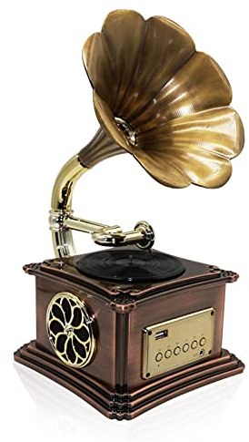 ZJFHEYUO Gramophone Classique rétro Vintage en Forme de phonographe, Haut-Parleur stéréo, système sonore, boîte à Musique, clé USB, enregistreur