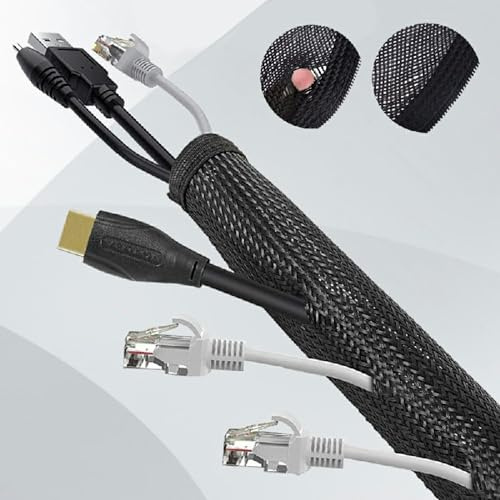 120cm Cable Tidy Zip Sleeve for PC/TV Wire Management Organisers Cable Cover Protector (Black)