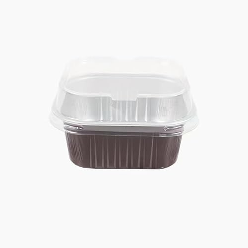suxuMhao 100pcs Mini Aluminum Foil Cupcake Baking Cups with Lids Disposable Mini Cake Containers Flan Molds for Pudding, Souffle, Party, Wedding (Brown)