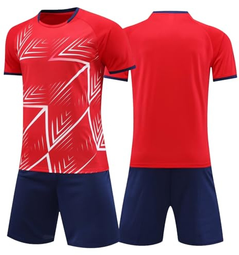 Tokeya Fotbollskit för barn pojkar fotbollströja set snabbtorkande nät andningsbara shorts och t-shirt set fotboll träningsdräkt skola PE träningsoverall sportkläder för barnkläder ålder 7-13 år, Röd