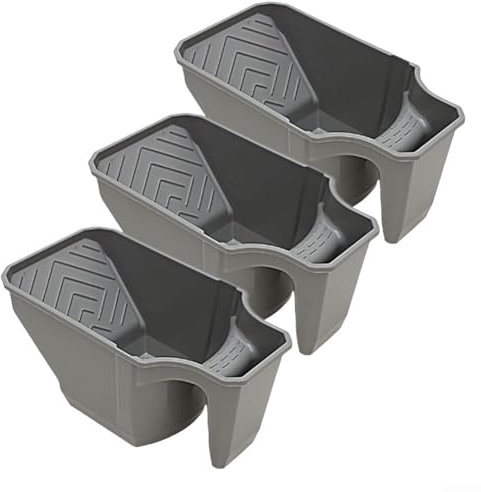 Juego de bandejas de pintura con 3 bandejas ergonómicas con paredes laterales altas para contener pintura, rodar para superficie para un flujo uniforme de pintura y almacenamiento de pinceles para