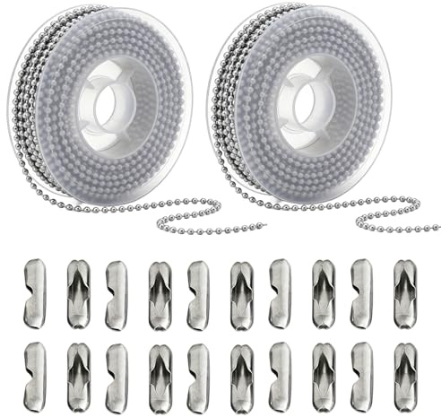 2 PCS 10 Metre Ball Stainless Steel 2.4 mm Diameter for DIY Jewellery Making Tags ust-Proof Silver Blind Cord Replacement, with 40pcs Chain Connectors Tags Chain Key Chain
