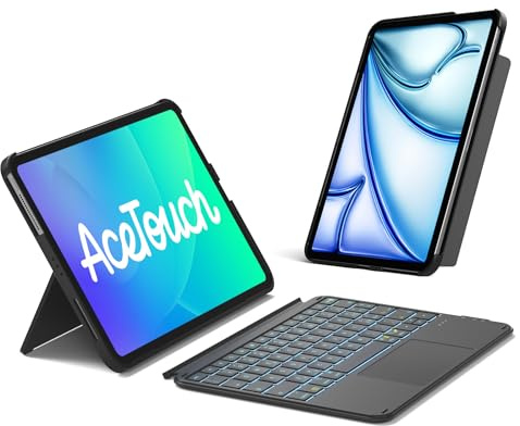 Inateck Custodia Tastiera per iPad 10a/11a Gen (2025 A16), Air 11 M4/M3/M2, Air 6/5/4a, Pro 11 4a-1a, 7 Colori Retroilluminate, Tastiera Ultralight Rimovibile con Touchpad, AceTouch KB04122-RGB,Nero