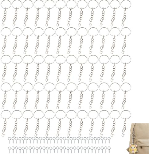 120 Pièces Kit DIY Porte-Clés à Fabriquer, Inclut 60 Anneaux Porte-Clé avec Chaîne et Mousqueton et 60 Tiges à Œillet, Matériel pour Création de Bijoux et Accessoires Personnalisés