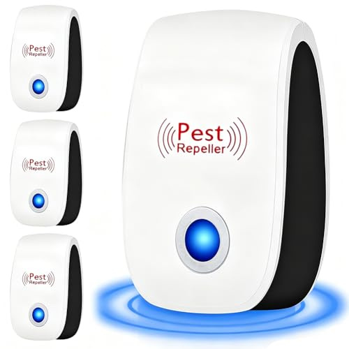 NimblusToy 4 Pack Ultrasonic Pest Repeller, Electronic Mouse Repellent Plug-in Insect Repeller, Plug in Electronic Pest Repeller, Indoor Pest Control for Mouse, Spider, Cockroach & Fly, for UK Homes