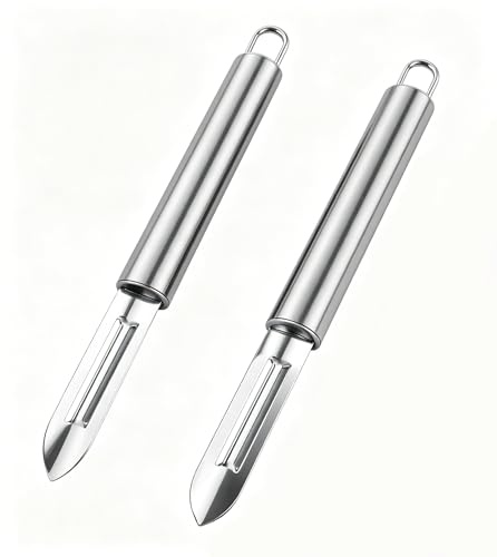 FIGCY 2 Pcs Stainless Steel Vegetable Peeler & Potato Peeler Set, Full Metal Fruit Peeler with Sharp Blade, Ergonomic Handle for Potatoes, Carrots, Cucumbers, Apples