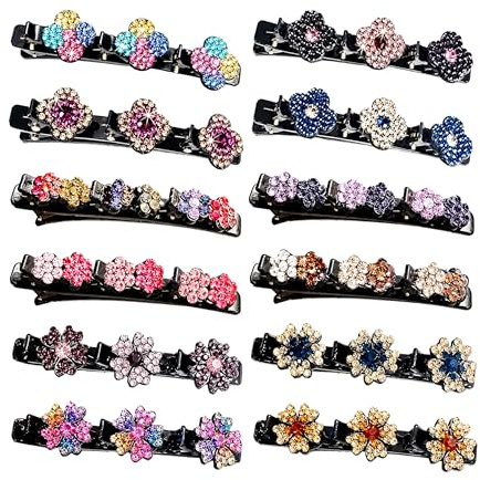Lot de 12 barrettes à cheveux scintillantes tressées avec strass étincelants, kit de coiffage polyvalent, pinces à cheveux à double couche pour femmes et filles