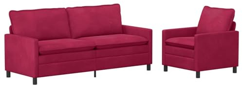 ULUYYUC Modernes Sofa Set 2-teilig aus Samt in Weinrot, Couchgarnitur mit 3-Sitzer und Sessel, stabile Metallkonstruktion, Bequeme Polsterung für Wohnzimmer und Gästezimmer