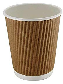 SilverStar 100 x 8oz Disposable Ripple Kraft Triple Walled Paper Brown Cups (for Tea, Coffee, Cappuccino Hot Drinks, Takeaway & More)
