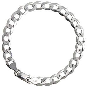 AKA Gioielli® - Herren Damen Armband 925 Sterling Silber Rhodiniert - 7.2mm Flache Panzerkette - Länge: 20,3 cm