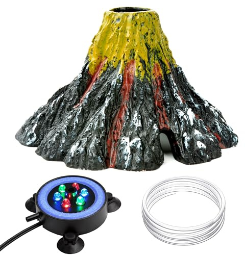 NICREW Aquarium Volcano Ornament Kit, Bubbler Decorations for Fish Tank, Aquarium Bubbling with Multi-Color LEDs