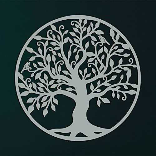 DEKADRON Decoración de pared de metal, árbol de la vida gris plateado, árbol genealógico para el hogar, la oficina o la sala de estar.