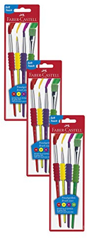 Faber-Castell 481600 Pinselset 4-teilig mit Softgriffstück (3x 4 Pinsel Standardfarben)